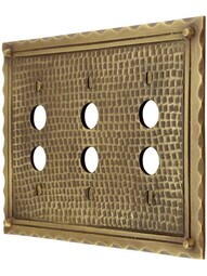 Bungalow Style Triple Push Button Switch Plate In Antique Brass.